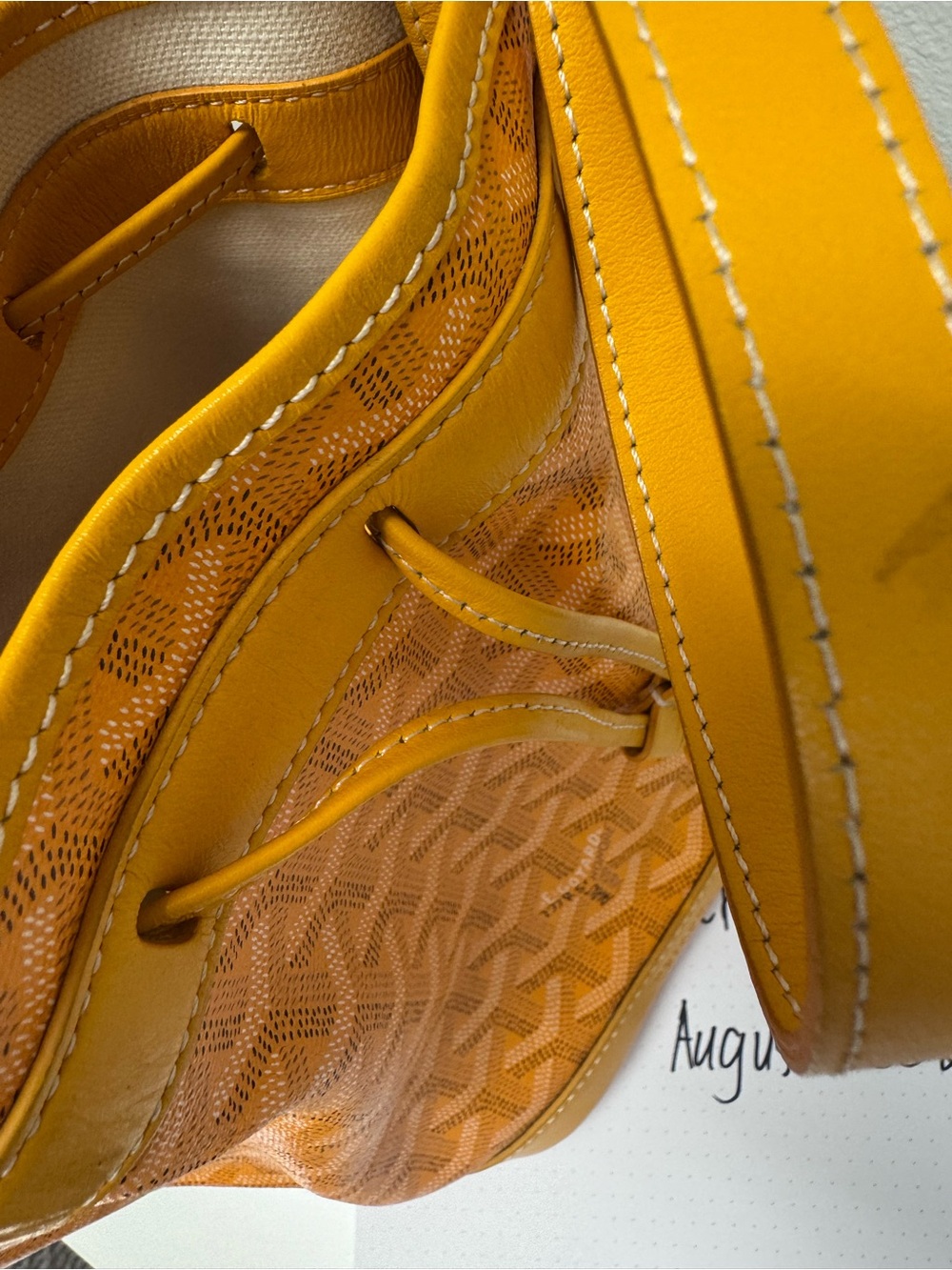 Yellow Goyard Chevron Drawstring Bucket Bag - Picture 9 of 9
